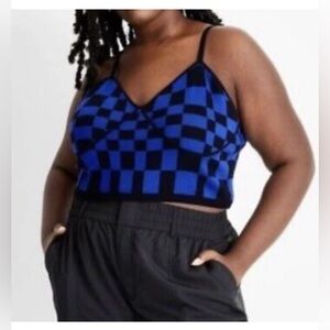 Future Collective Women’s Blue & Black Checkered Pattern Vneck Crop Top Size 4XL